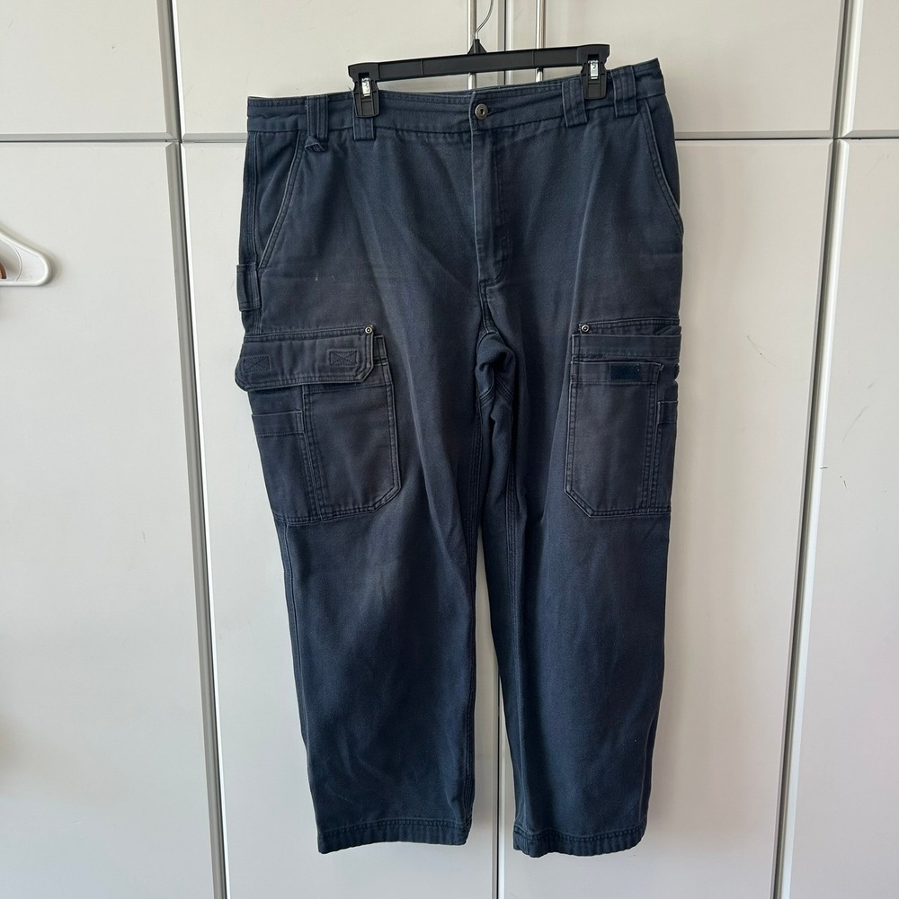 Duluth Trading Co Fire Hose Cargo Work Pants Mens 40x30 Navy Blue Cotton Canvas